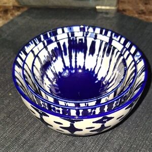Blue and White Ceramic Bowls Tie Dye Nesting Bowls